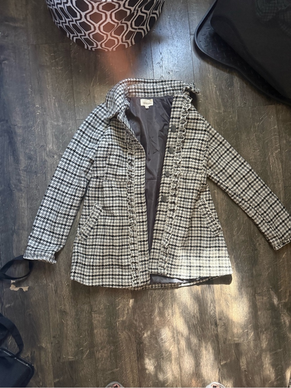 Rewind Black & White Houndstooth Pea Coat